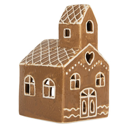 Waxinelichthouder Huis 10x10x16 cm Bruin Keramiek
