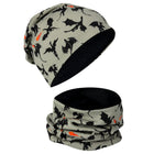 Kinder muts en loop set draken fleece jerseystof