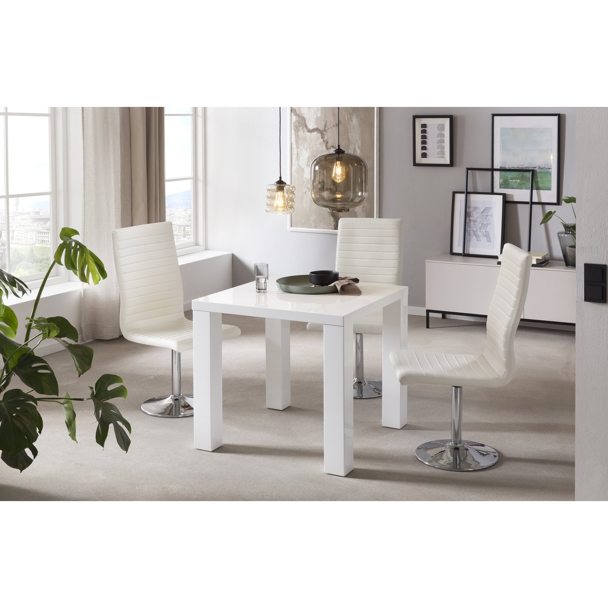 Eettafel 80x80 cm wit MDF hoogglans