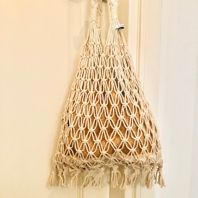 Macramé tas gebroken wit katoen