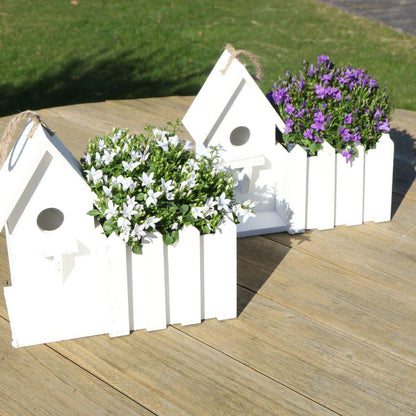 Witte Klokjesbloem in Houten Vogelhuisje-pot – Vaste Plant
