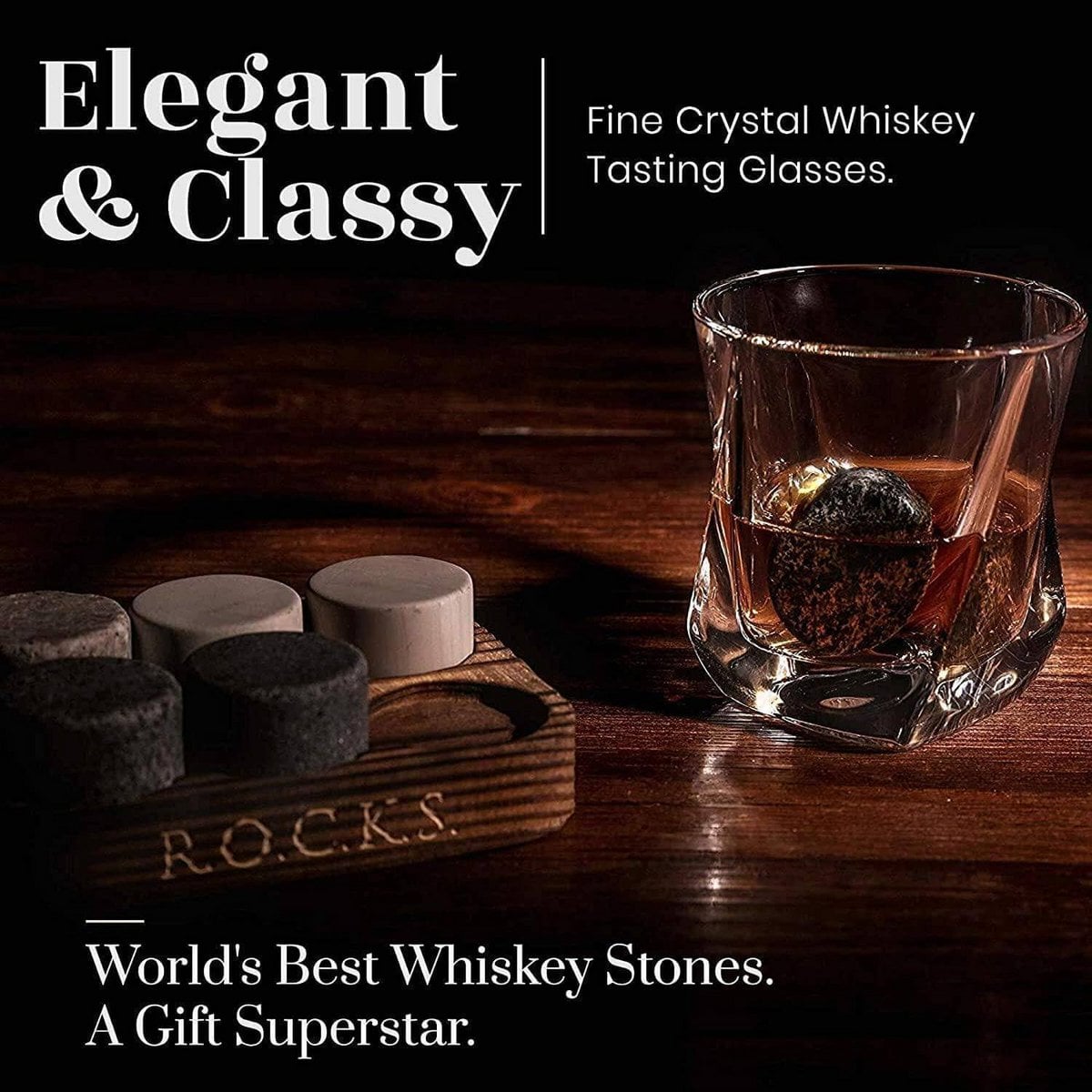 Whiskeyglazen set met granieten stenen