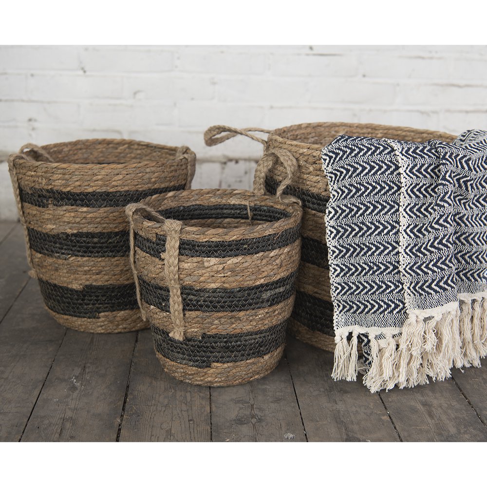 Opbergmand set van 3 Ø 33x33 cm bruin zeegras