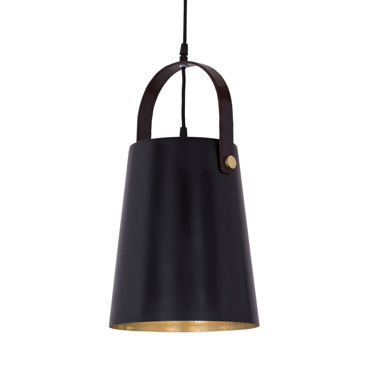 Hanglamp metaal Ø22x44 cm met leren beugel zwart