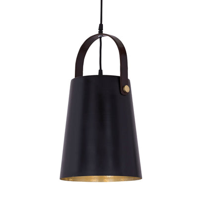 Hanglamp metaal Ø22x44 cm met leren beugel zwart