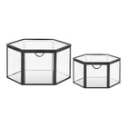 Opbergbox set van 2 glas metaal helder zwart