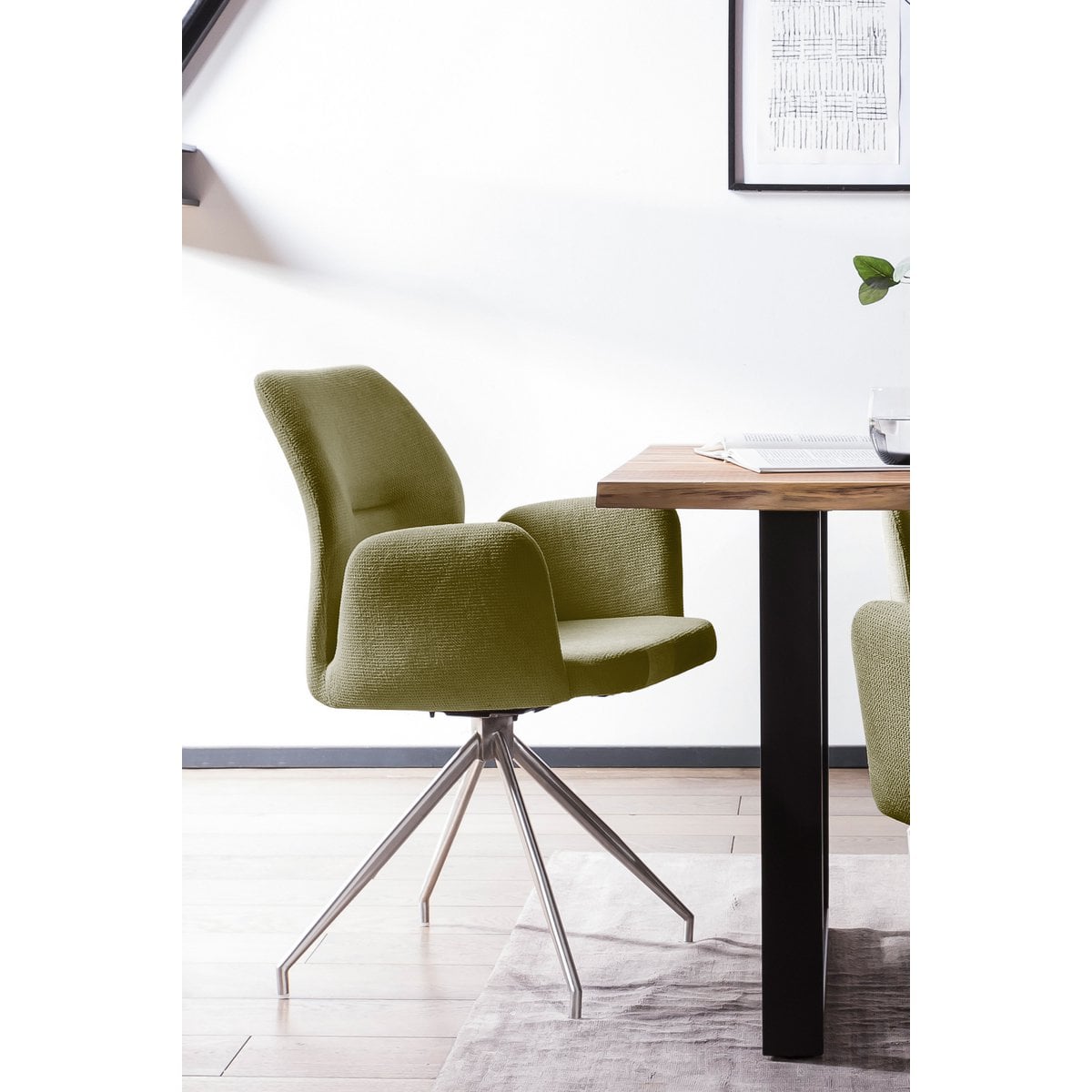 Armchair with 180° swivel function green, seat with pocket spring core