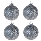 Kerstbal 8 cm glas blauw zilver set van 4