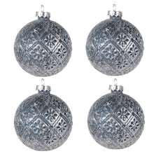 Kerstbal 8 cm glas blauw zilver set van 4