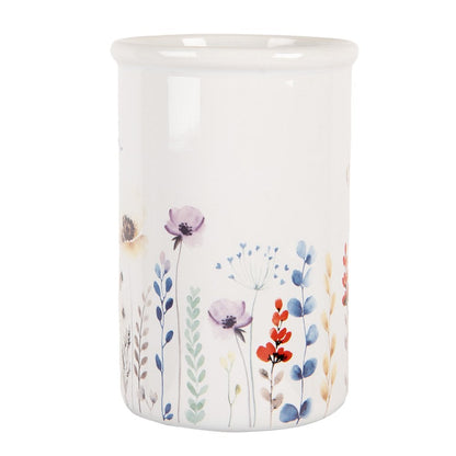 Tandenborstelhouder 8x12 cm wit keramiek bloemenmotief
