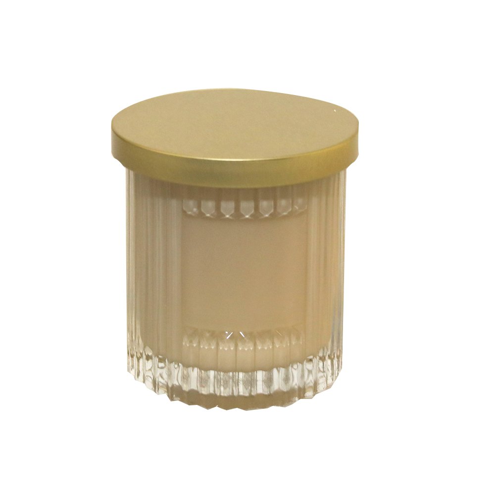 Geurkaars kokosnoot bruin glas gouden deksel 7.5x7.5x9 cm