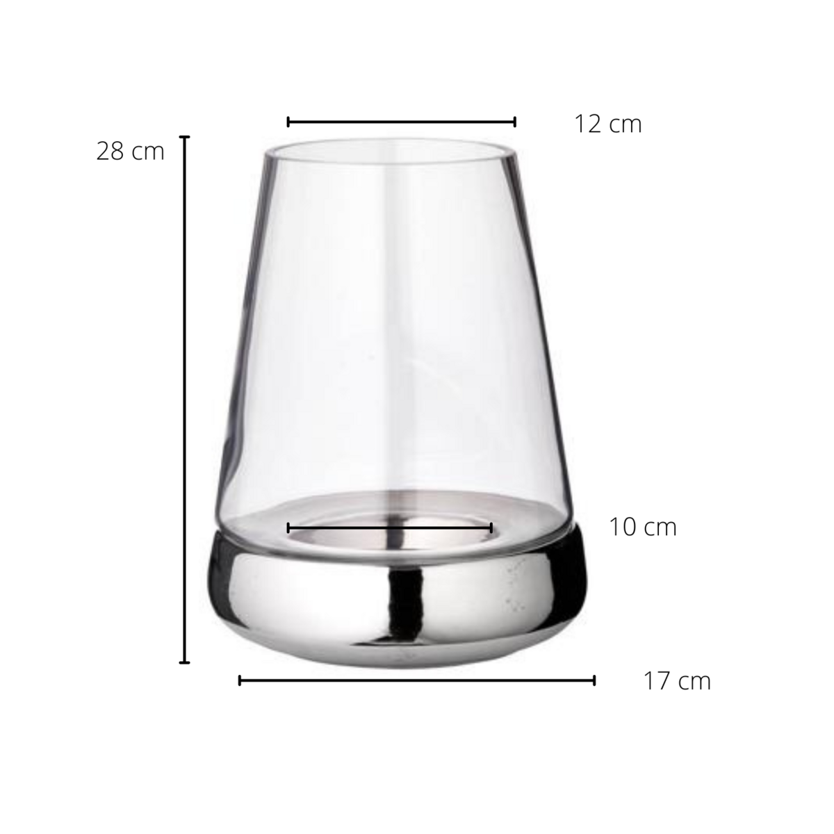 Lantaarnkaars glas 28 cm zilver hout