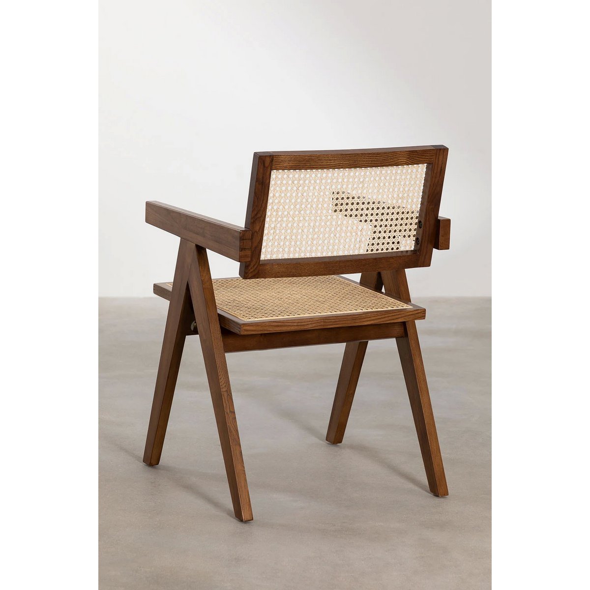 Stoel Pierre Jeanneret Hout en Rotan Hoge Kwaliteit