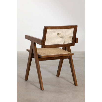 Stoel Pierre Jeanneret Hout en Rotan Hoge Kwaliteit