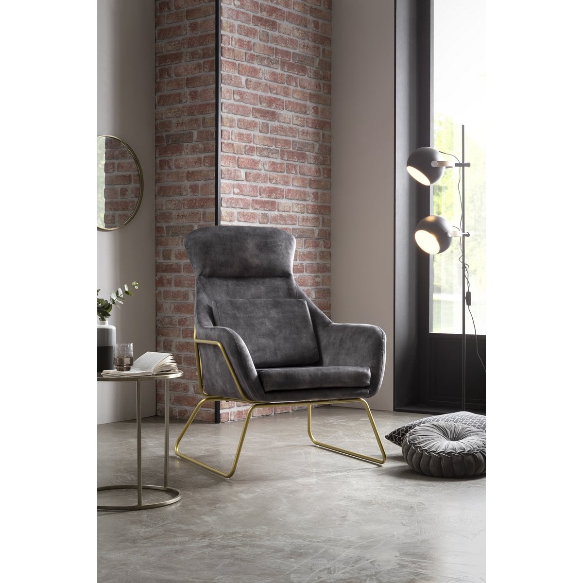 Grey velvet lounge chair