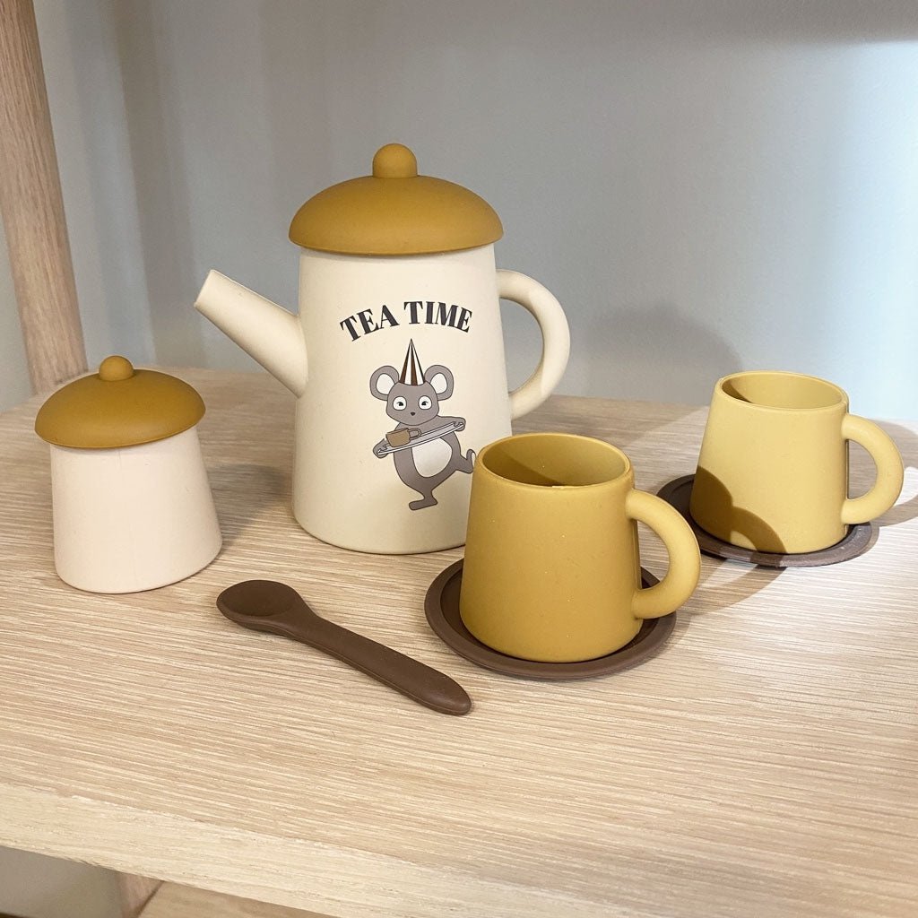 Kinderspeelgoed theeset 9 delig siliconen creme mix