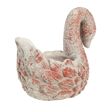 Bloempot Zwaan 19x11x15 cm Grijs Rood Steen