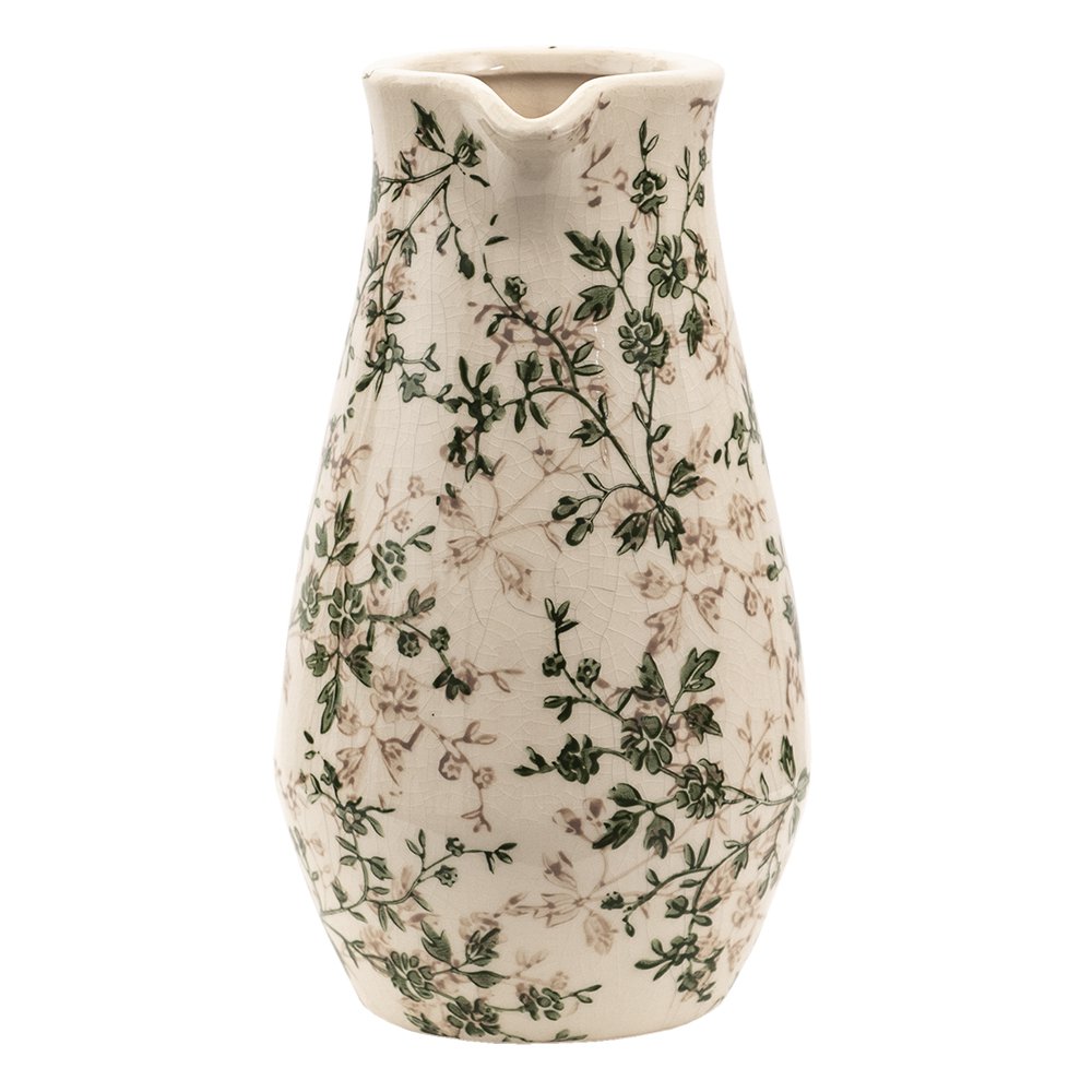 Decoratie Kan 20x14x25 cm Groen Beige Keramiek Bloemen Waterkan