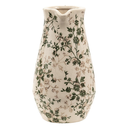 Decoratie Kan 20x14x25 cm Groen Beige Keramiek Bloemen Waterkan