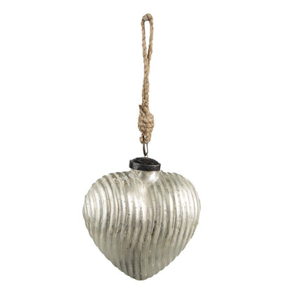 Kerstbal hartvorm 7x4x8 cm zilver glas