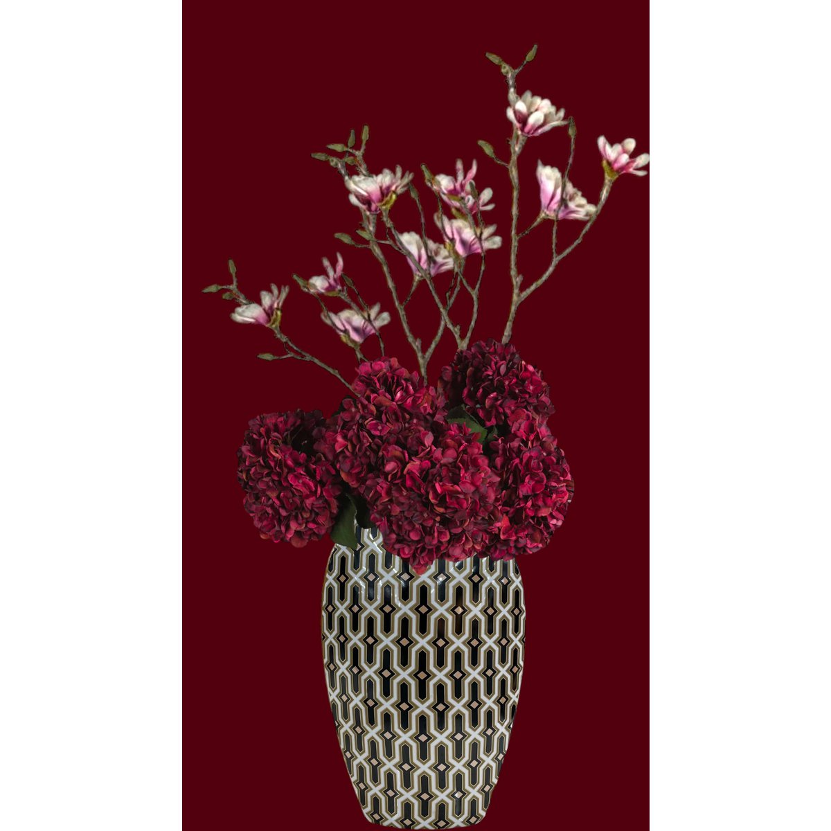 Vaas 33x22 cm porselein zwart goud roze