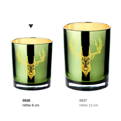 Theelichthouder hert 8 cm glas groen