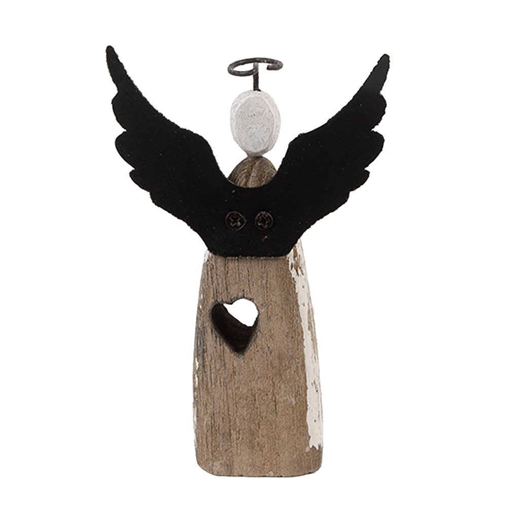 Decoratie beeld engel 7x3x12 cm wit bruin hout