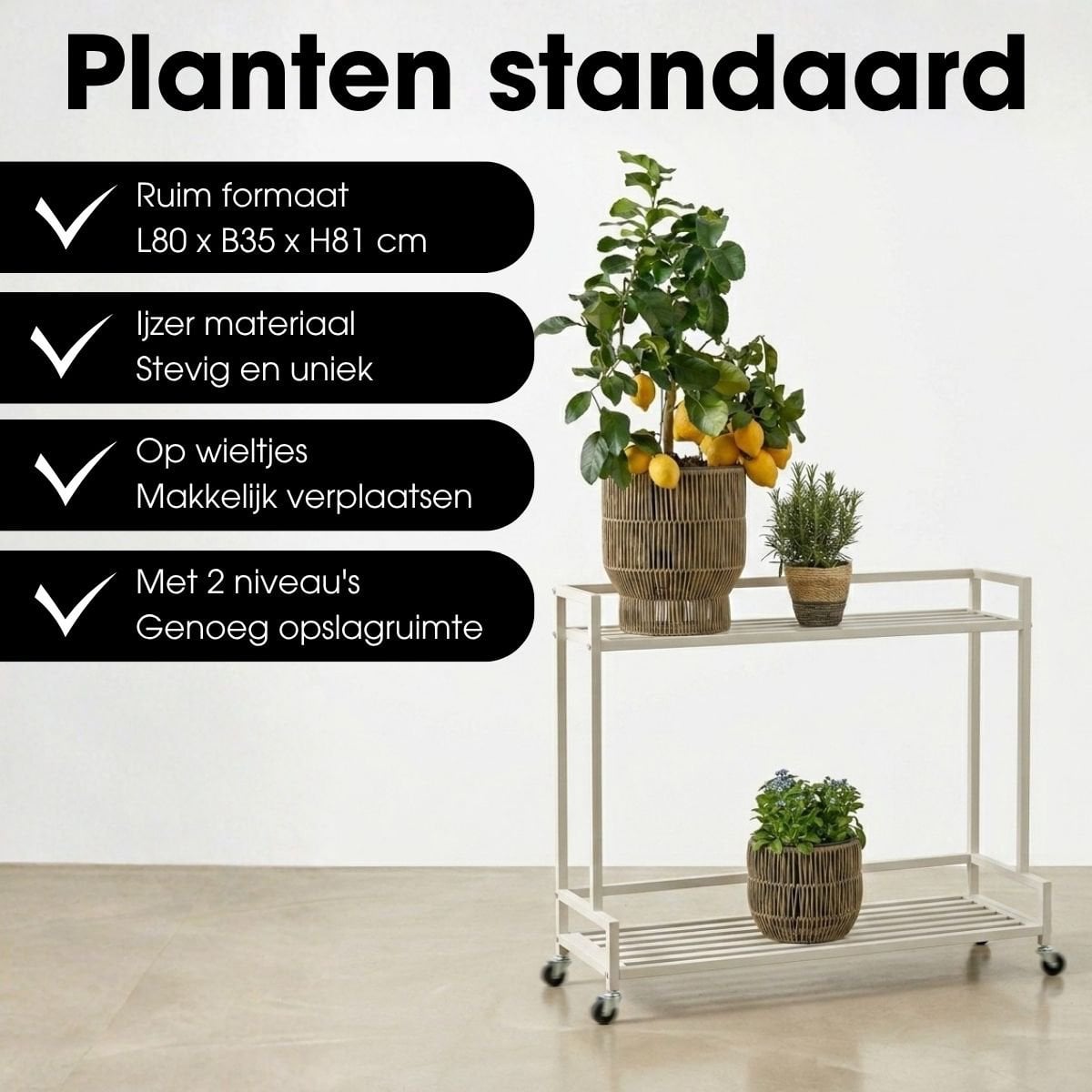 Plantenstandaard 80x35x81 cm gebroken wit