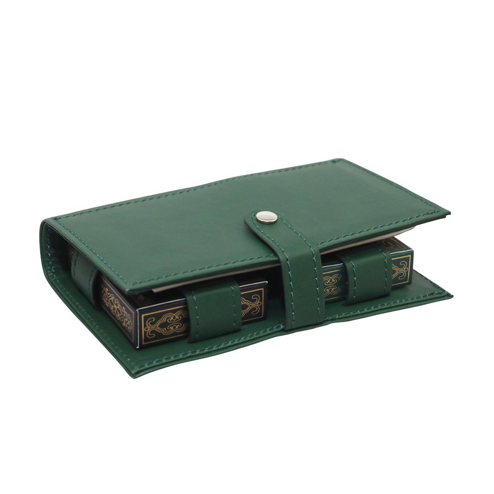 Pokerspel set 2 spellen met pen lakens imitatieleer groen 17x10.5x4 cm