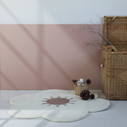 Kindertapijt rond 90 cm wol bloemen