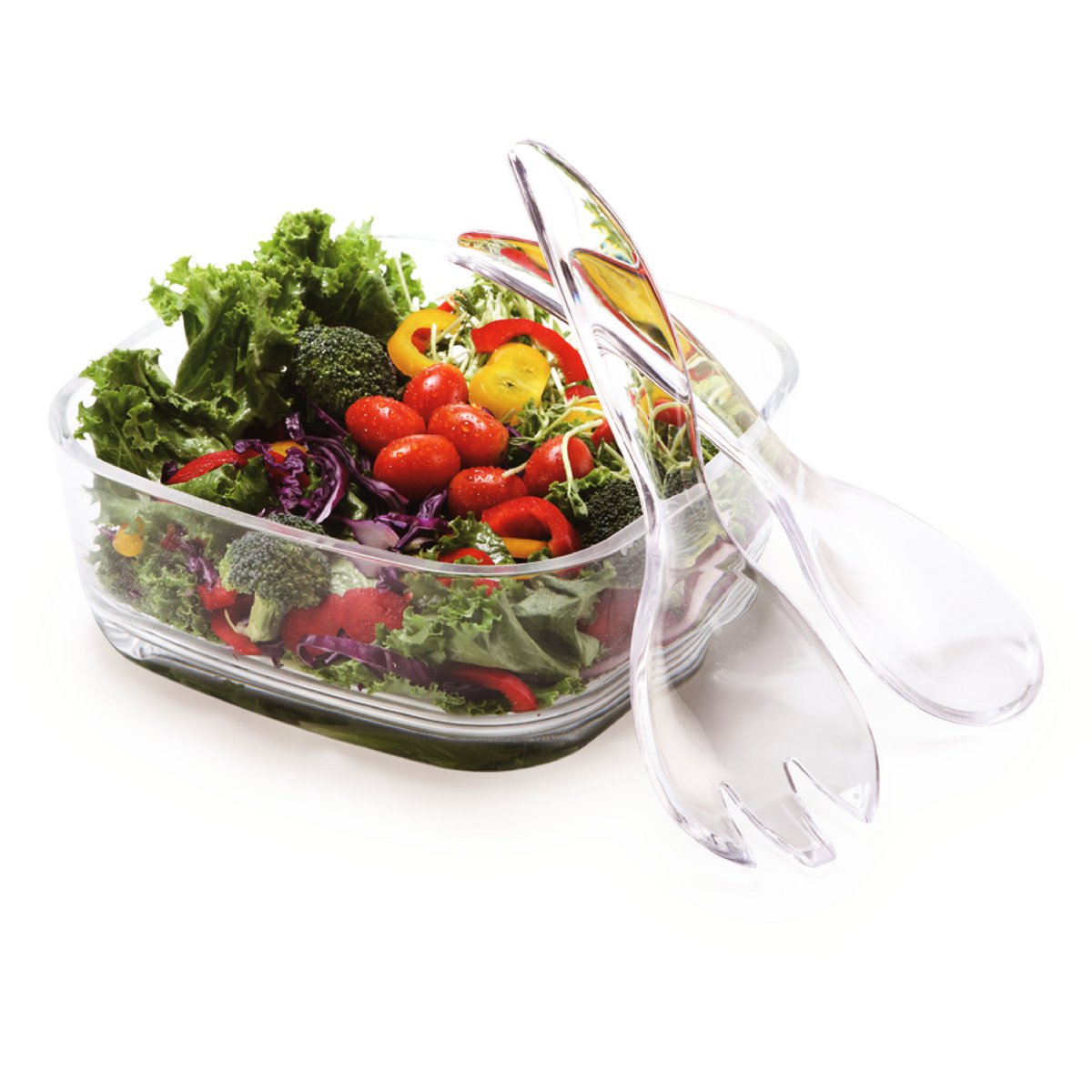 Vierkante Kom Met Acryl Salade Bestek Set Voor Salades