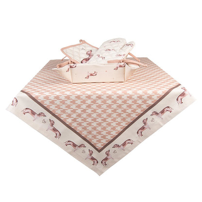 Tablecloth 100x100 cm Brown Cotton Dachshund Tablecloth