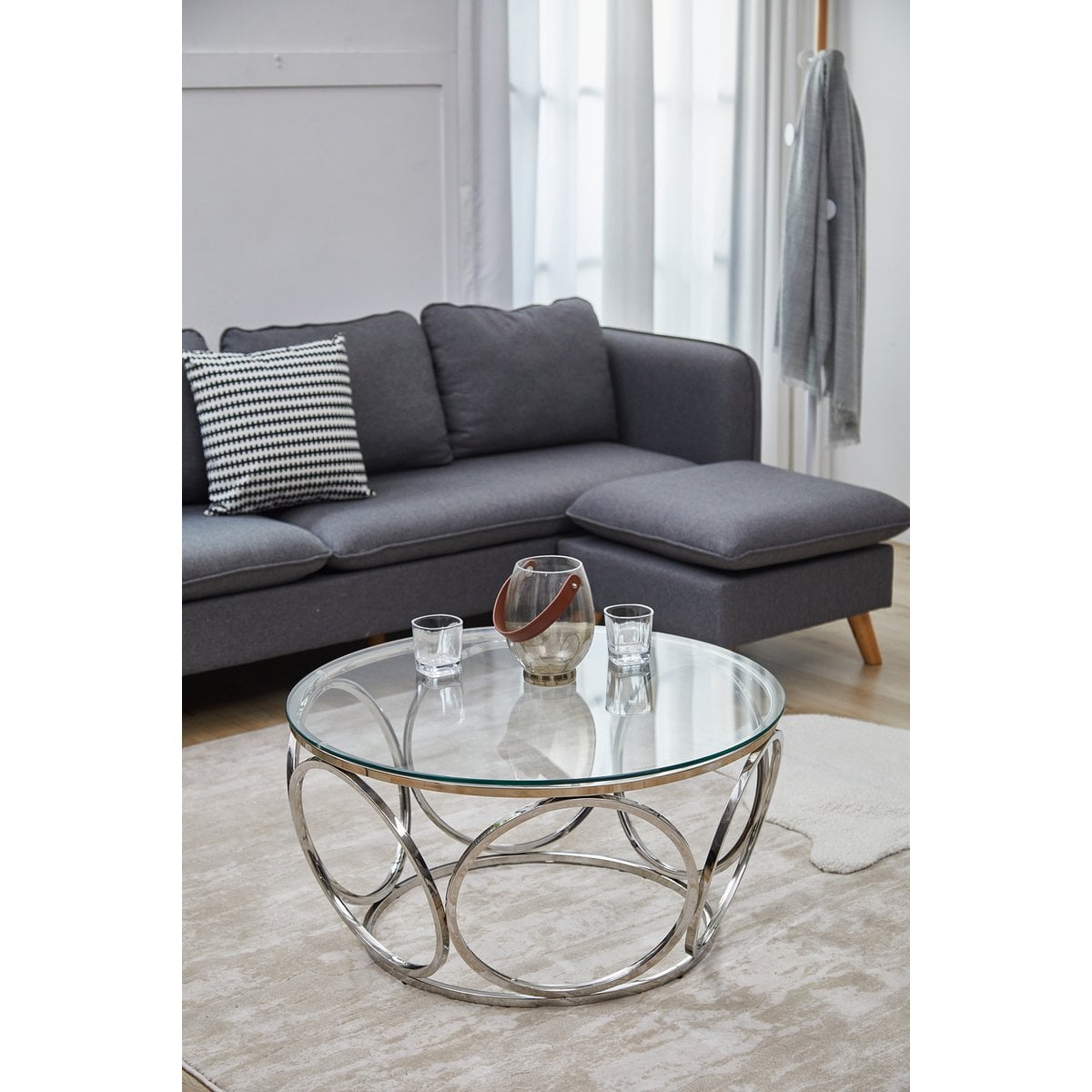 Coffee table Ø 80 cm silver/clear glass