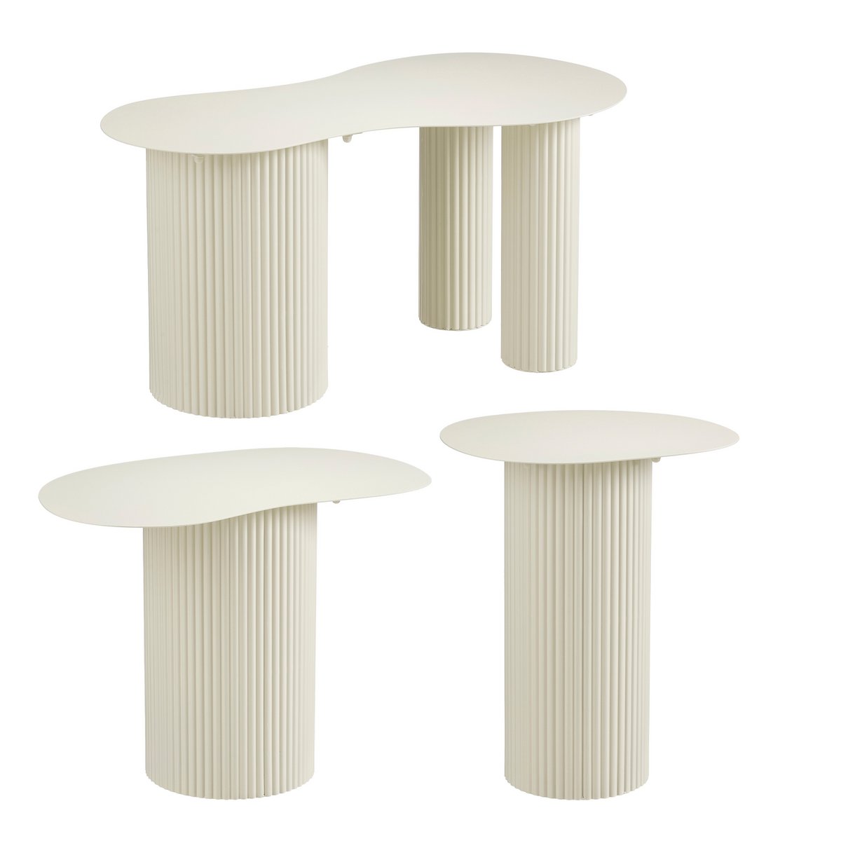 Bijzettafel set ijzer gebroken wit 3 stuks