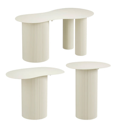 Bijzettafel set ijzer gebroken wit 3 stuks