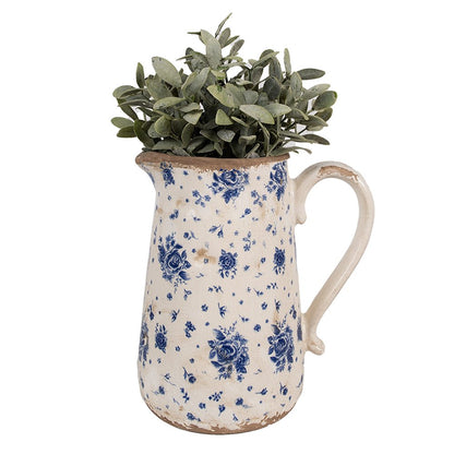 Decoratie Kan 21x15x23 cm Beige Blauw Keramiek Roosjes Schenkkan