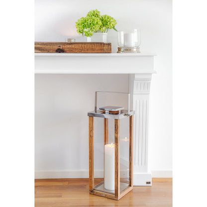 Lantaarn 70 cm hout RVS zilver