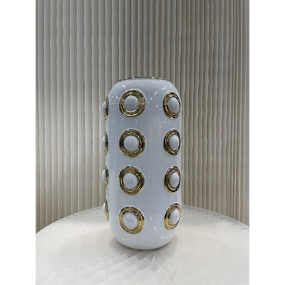 Vaas 37 cm goud wit zilver keramiek