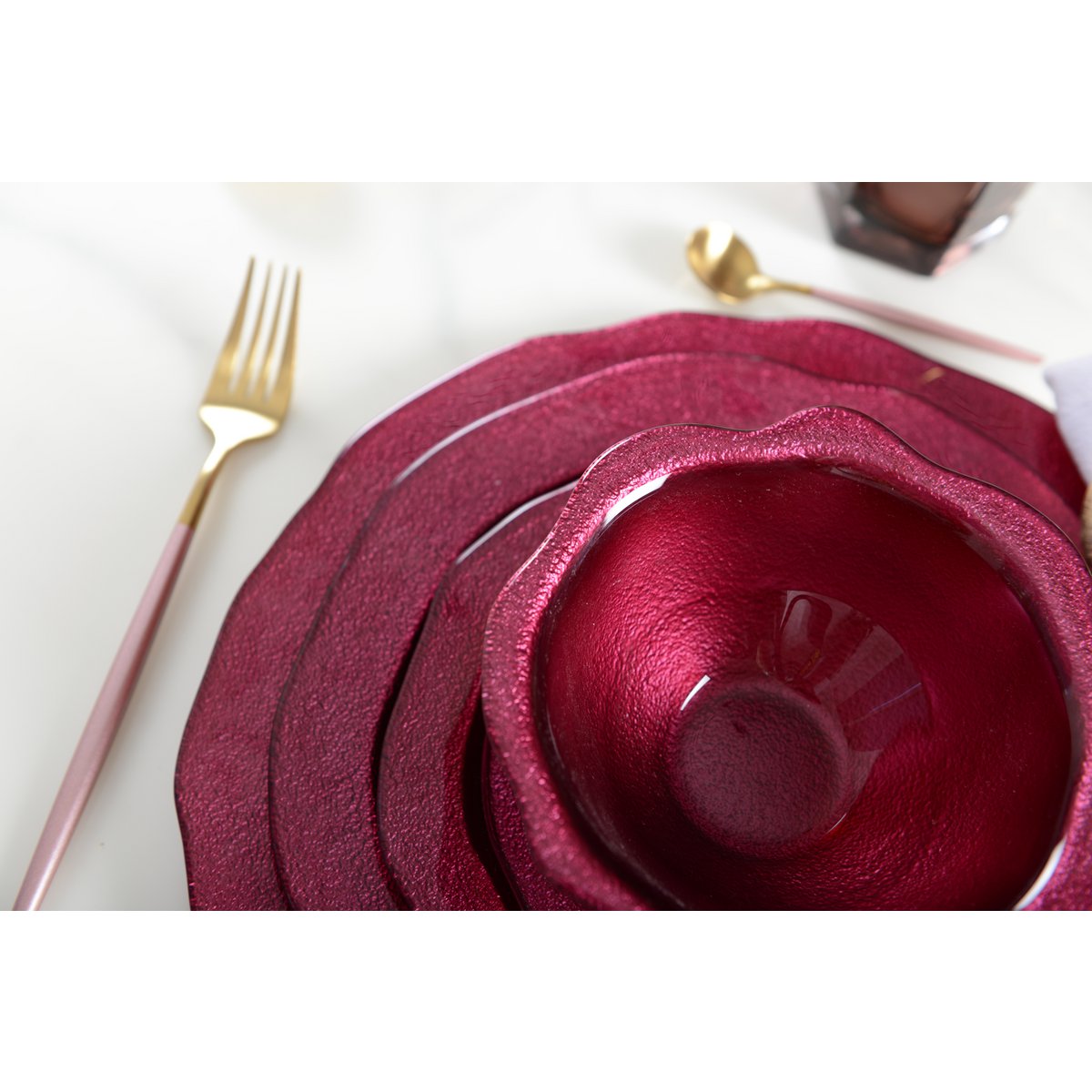 Dessertbord bloem 21.5 cm fuchsia glas