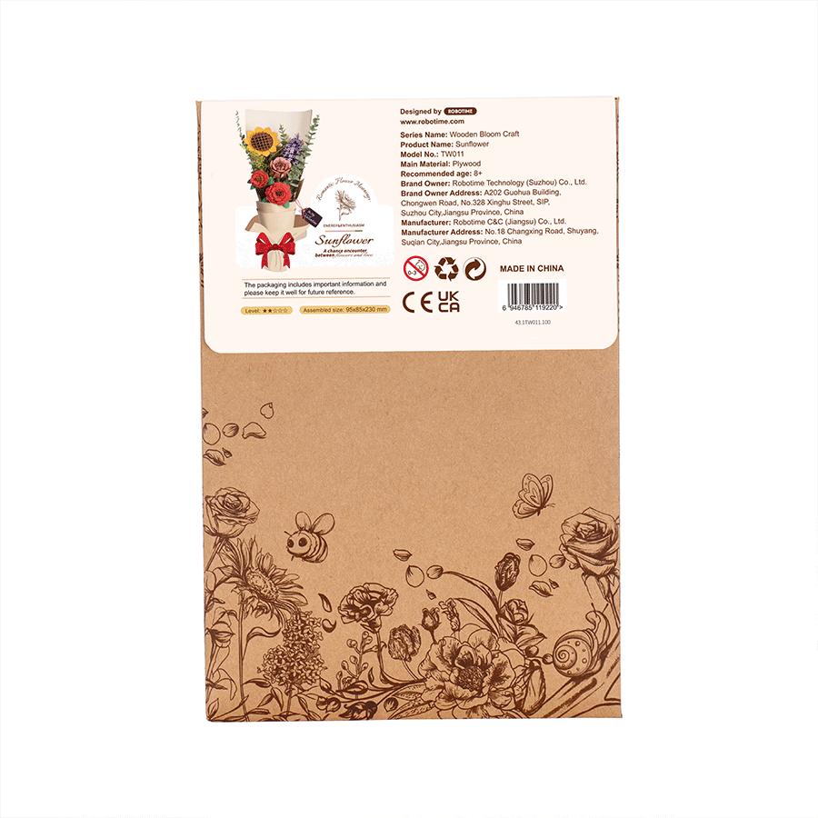 Robotime, DIY Wooden Flower Sun Flower, Sunflower, TW011, 9.5x8.5x23cm