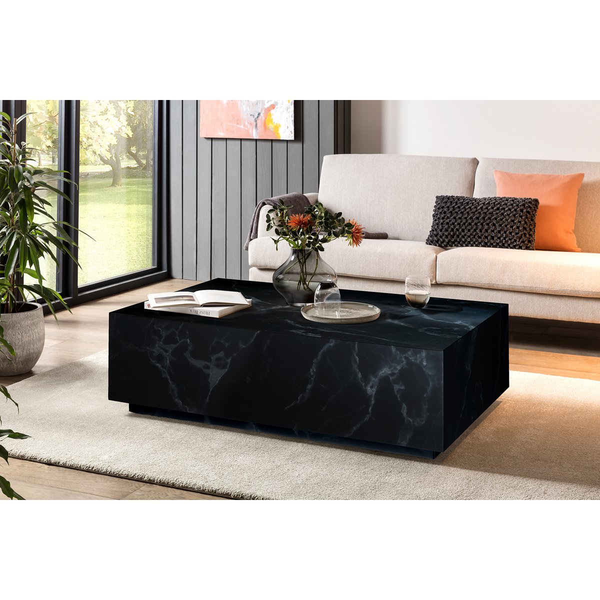 Salontafel 120x75x35 cm zwart marmerlook MDF
