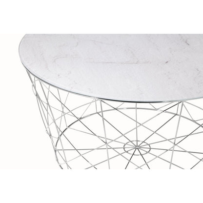 Salontafel Ø 80 cm glas marmerlook metaal
