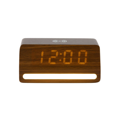 Wekker hout retro met LED 17x8 cm