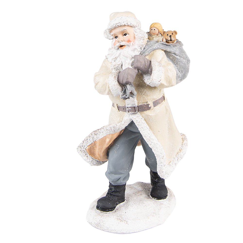 Kerstman beeld 21 cm beige grijs kunststof