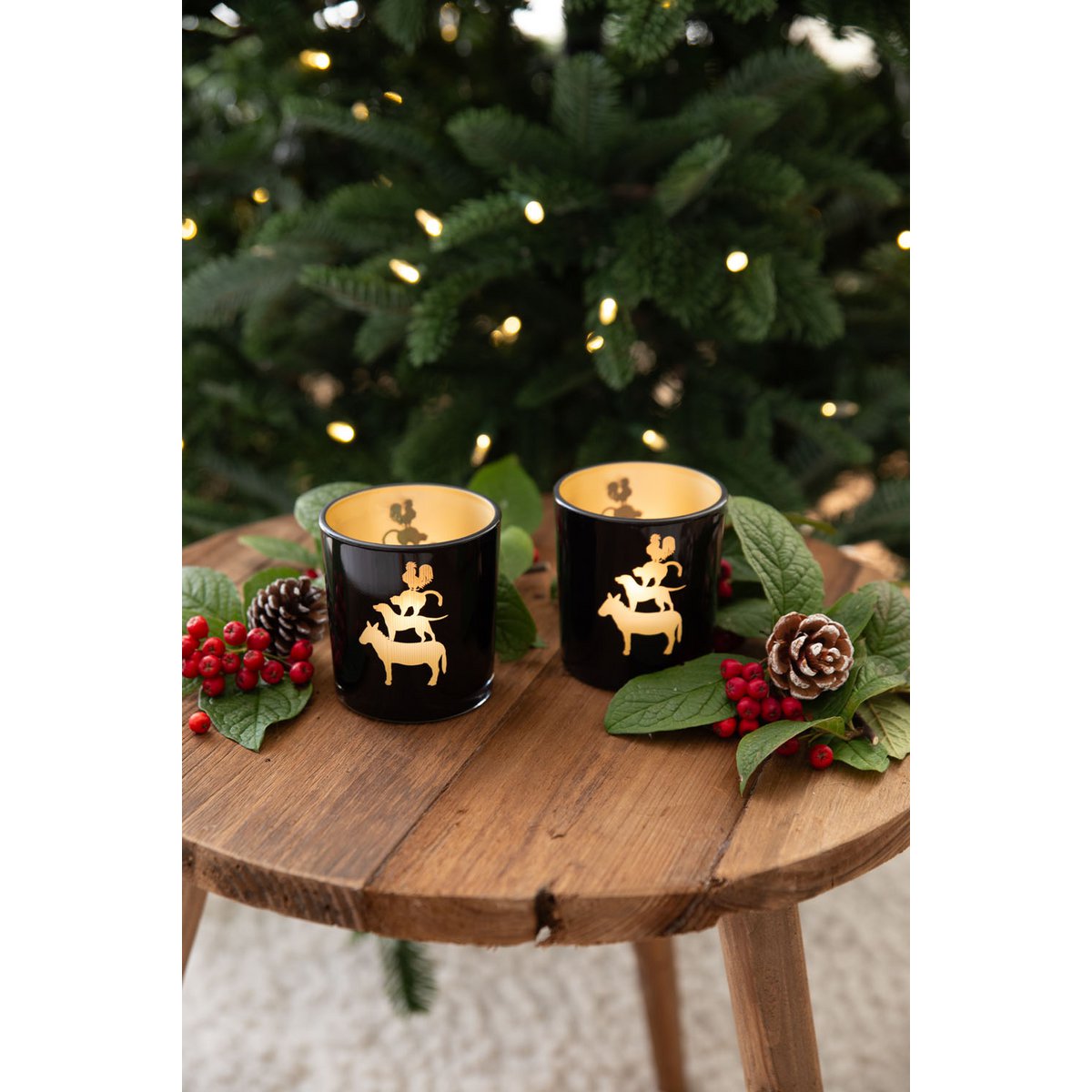 Theelichtjes glas 8 cm zwart set van 2