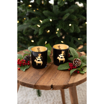 Theelichtjes glas 8 cm zwart set van 2