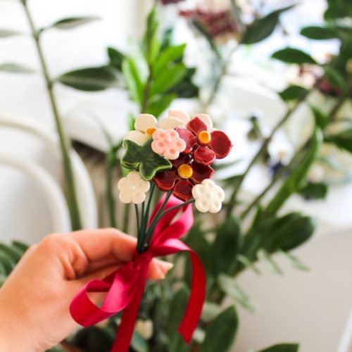 Geluksboeket kunstbloemen 7 stuks met klimop