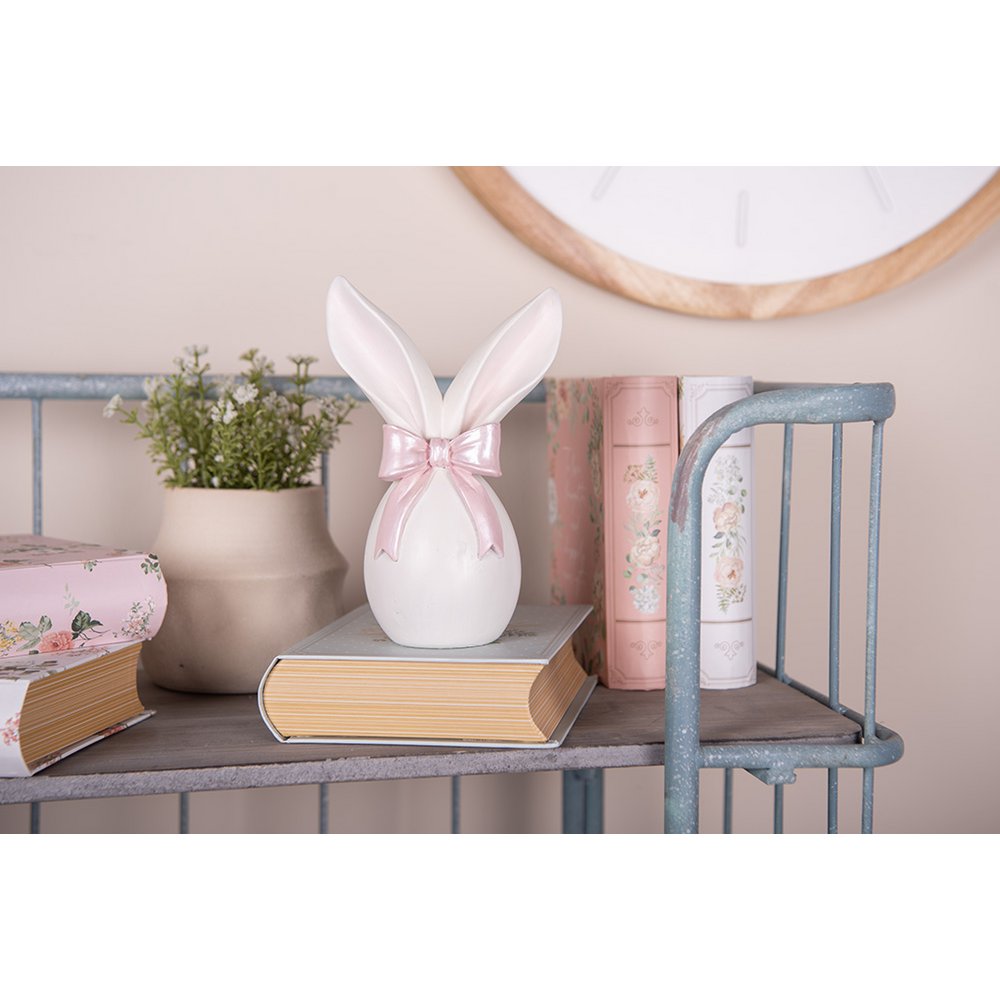 Decoration Figurine Rabbit 12x8x18 cm White Pink Plastic