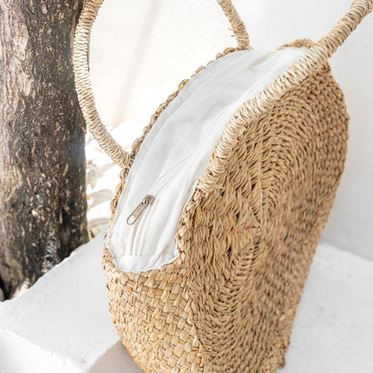 Round Beach Bag Woven Seagrass MENARA Diameter 30 Cm