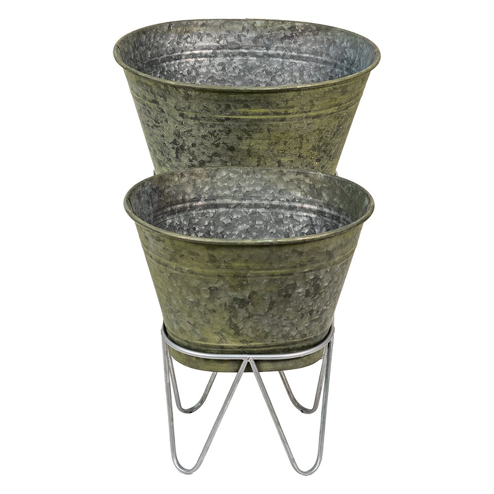 Plant Holder Set 2 Grey Metal Plant Stand